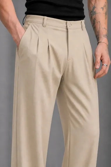 Pantaloni barbati casual, croiala lejera, crem A01