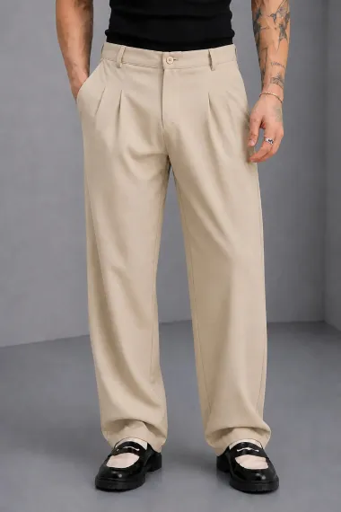 Pantaloni barbati casual, croiala lejera, crem A01