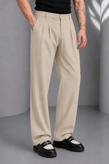 Pantaloni barbati casual, croiala lejera, crem A01