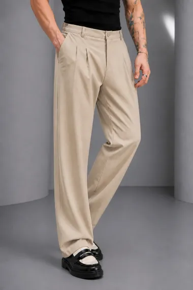 Pantaloni barbati casual, croiala lejera, crem A01