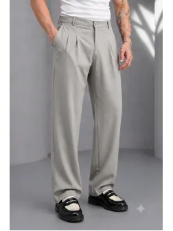 Pantaloni barbati casual, croiala lejera, gri deschis A01