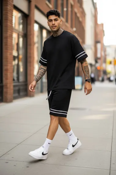 Compleu de vara tricou + pantaloni negru XXA