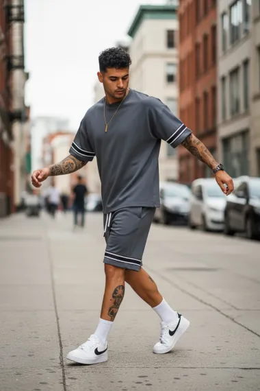 Compleu de vara tricou + pantaloni gri XXA