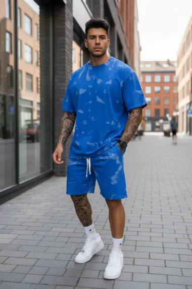 Compleu de vara tricou oversize + pantaloni albastru 201