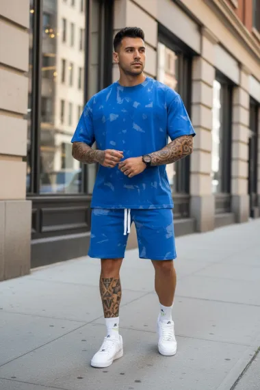 Compleu de vara tricou oversize + pantaloni albastru 201