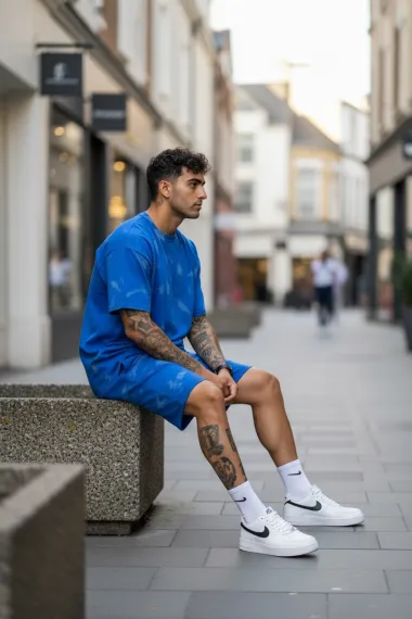 Compleu de vara tricou oversize + pantaloni albastru 201