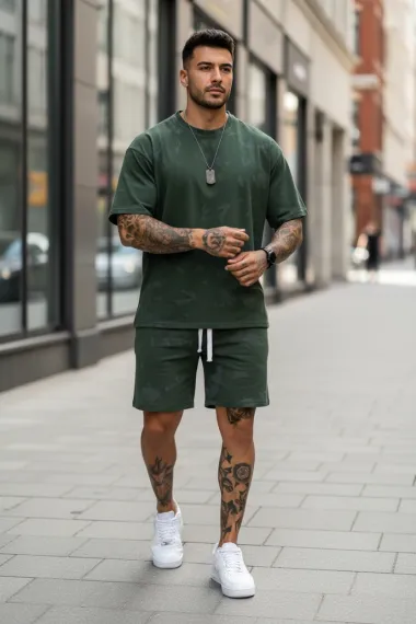 Compleu de vara tricou oversize + pantaloni kaki 201