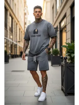 Compleu de vara tricou oversize + pantaloni gri 206
