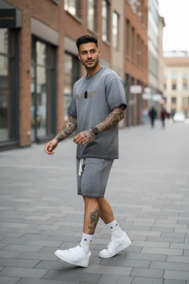 Compleu de vara tricou oversize + pantaloni gri M21