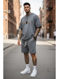 Compleu de vara tricou oversize + pantaloni gri M21