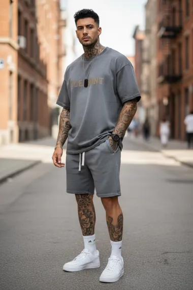 Compleu de vara tricou oversize + pantaloni gri M21