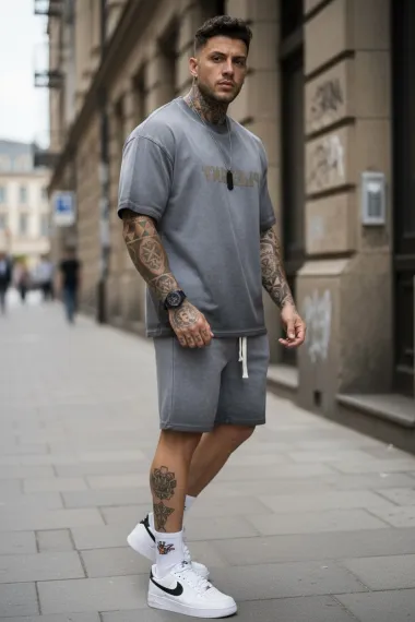 Compleu de vara tricou oversize + pantaloni gri M21