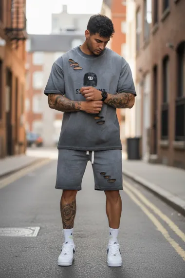 Compleu de vara tricou oversize + pantaloni gri 208