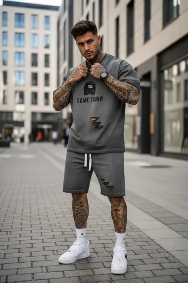 Compleu de vara tricou oversize + pantaloni gri 208