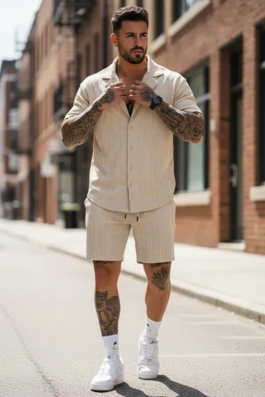 Compleu de vara camasa + pantaloni bej 213