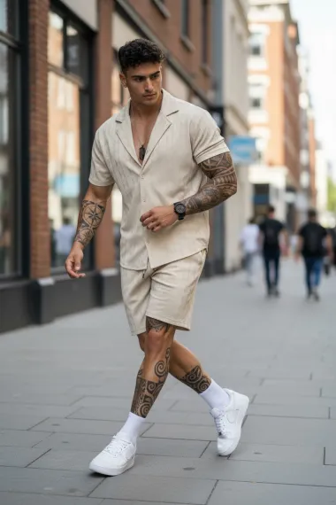 Compleu de vara camasa + pantaloni bej 213