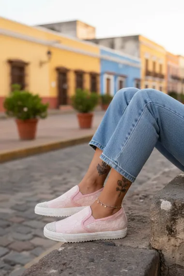 Espadrile dama casual roz Y602