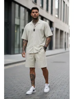 Compleu de vara camasa + pantaloni bej 002