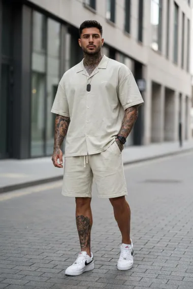 Compleu de vara camasa + pantaloni bej 002