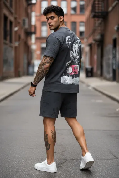 Compleu de vara tricou oversize + pantaloni gri 2119