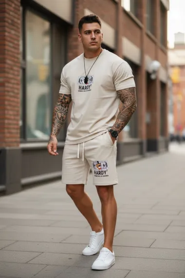 Compleu de vara tricou oversize + pantaloni bej 2178