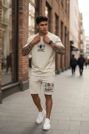 Compleu de vara tricou oversize + pantaloni bej 2178