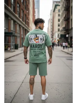 Compleu de vara tricou oversize + pantaloni verde 2178