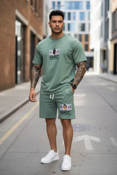 Compleu de vara tricou oversize + pantaloni verde 2178