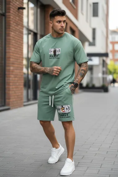 Compleu de vara tricou oversize + pantaloni verde 2178
