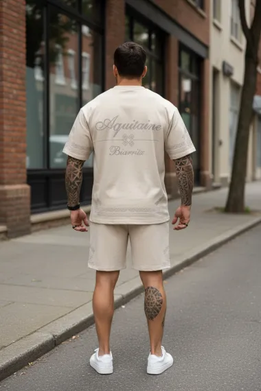 Compleu de vara tricou oversize + pantaloni bej 2513