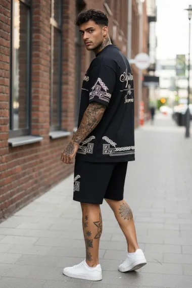 Compleu de vara tricou oversize + pantaloni negru 2513