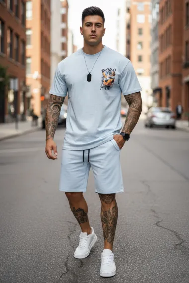 Compleu de vara tricou oversize + pantaloni bleu 547