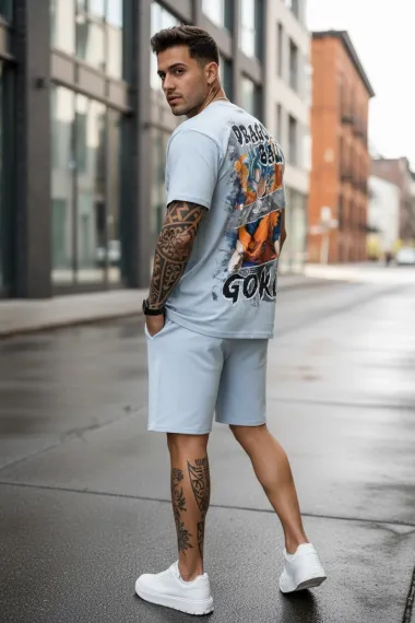 Compleu de vara tricou oversize + pantaloni bleu 547