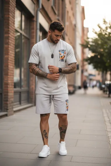 Compleu de vara tricou oversize + pantaloni gri 547