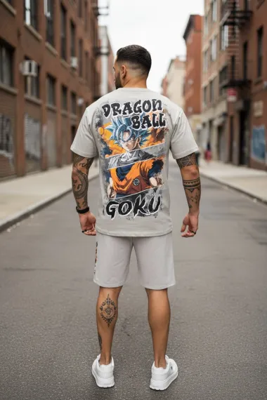 Compleu de vara tricou oversize + pantaloni gri 547