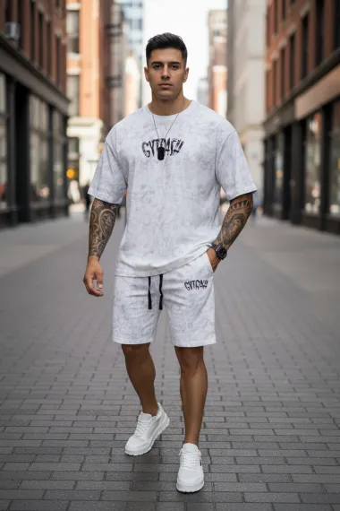 Compleu de vara tricou oversize + pantaloni alb SA19