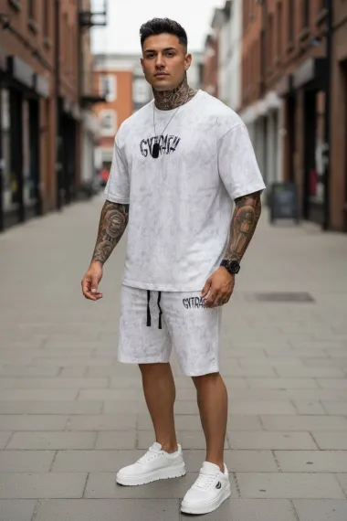Compleu de vara tricou oversize + pantaloni alb SA19