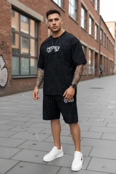 Compleu de vara tricou oversize + pantaloni negru SA19