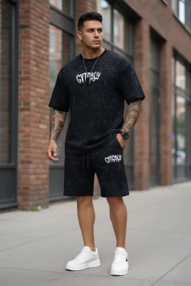 Compleu de vara tricou oversize + pantaloni negru SA19