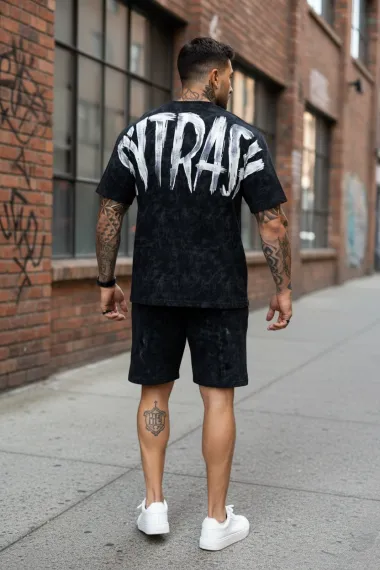 Compleu de vara tricou oversize + pantaloni negru SA19
