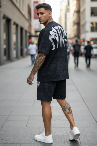 Compleu de vara tricou oversize + pantaloni negru SA19