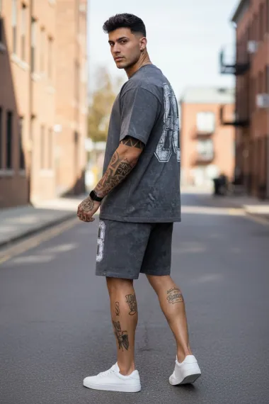 Compleu de vara tricou oversize + pantaloni gri SA21