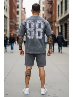 Compleu de vara tricou oversize + pantaloni gri SA21