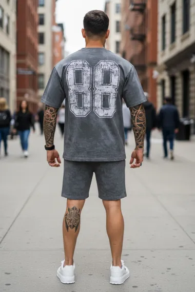 Compleu de vara tricou oversize + pantaloni gri SA21