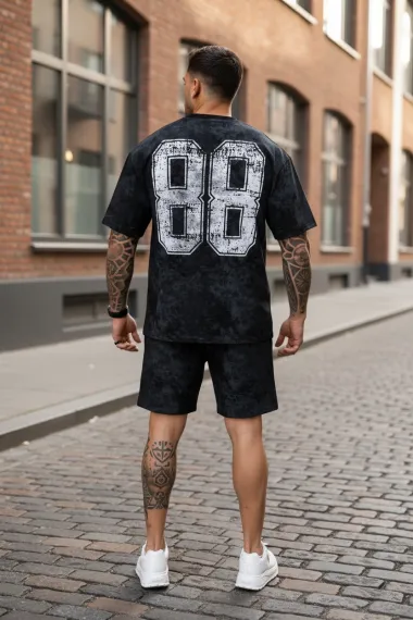 Compleu de vara tricou oversize + pantaloni negru SA21
