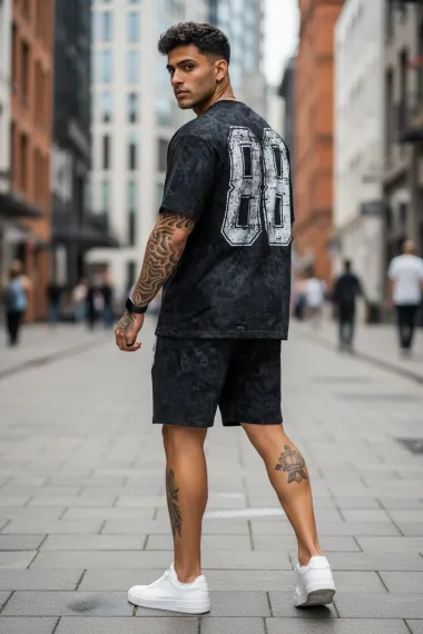 Compleu de vara tricou oversize + pantaloni negru SA21
