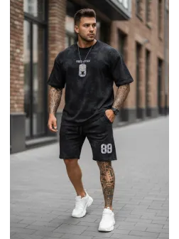 Compleu de vara tricou oversize + pantaloni negru SA21