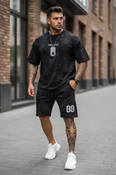 Compleu de vara tricou oversize + pantaloni negru SA21