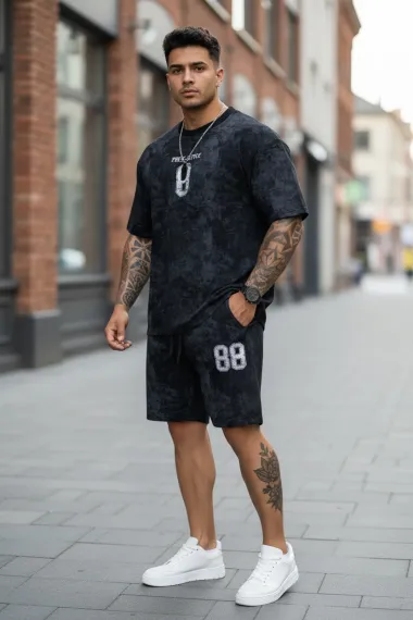 Compleu de vara tricou oversize + pantaloni negru SA21