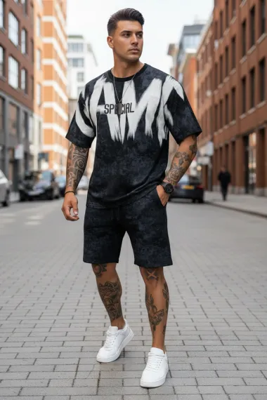 Compleu de vara tricou oversize + pantaloni negru SA22